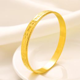 24k 65MM Dubai Wedding Bangles For Women Ethiopian Jewelry Gold Color Indian Bangles Bracelets Women Birthday Jewelry Gifts