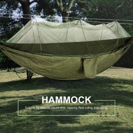Furnishings 2 Person Camping Garden Hammock with Mosquito Net Outdoor Furniture Bed Strength Parachute Fabric Sleep Swing Portable Hanging