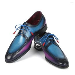 Dress Shoes Genuine Leather Hand-Painted Derby Lace Up Almond Toe Men's Mixed Colour Luxury Handmade Elegant Custom