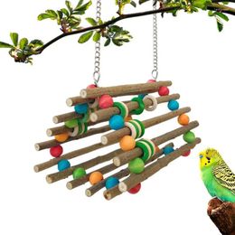 Other Bird Supplies 1Pc Wooden Swing Toy Parakeet Tunnel With Beads Bite Resistant Chew Cockatiels Climbing Birds