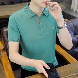 2024 Summer Mens Designer Ice Silk Short sleeved Polo Shirt for Men's Summer Fashion High end Casual Polo Neck Elastic T-shirt Thin Knitted T-shirt