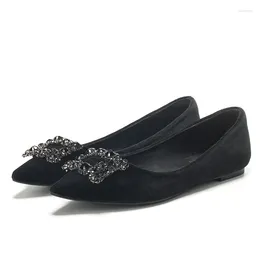 Casual Shoes Large Size Women's 2024 Spring Fashion Shallow Mouth Pointed Flat Versatile Black Suede Soft Bottom