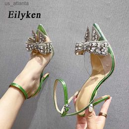 Dress Shoes Green Pointed Toe Crystal PVC Transparent Women Pumps Sexy Buckle Strap Summer Female Stiletto High Heels H240403