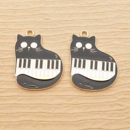 10pcs Music Cat Charm for Jewelry Making Supplies Enamel Animal Earring Pendant Necklace Metal Diy Craft Accessories Gold Plated
