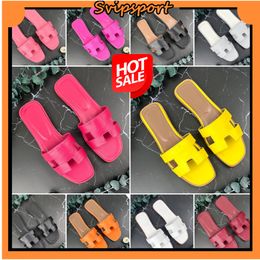 Designer leather ladies sandals summer flat shoes fashion beach women slippers letter drag PLUS SIZE ladies black brown 2024