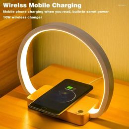 Table Lamps LED10W Wireless Fast Charging Touch Night Light USB Solid Wood Bedroom Bedside Desktop Decorative Lamp