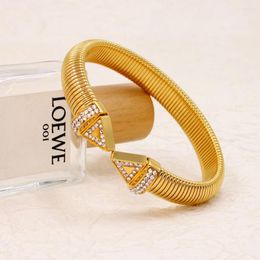 Bangle 12mm Thick Textured Spiral Stainless Steel Cuff Stylish Zirconia Inlaid Geometric Gold Plated Bracelet Rust Proof