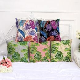 Pillow Green Plant Leaf Painting Cover Cotton Linen Decorative Pillowcase Chair Seat Square 45x45cm P1046