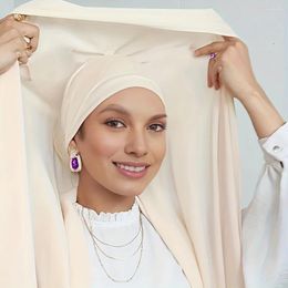 Ethnic Clothing Solid Colour Chiffon Instant Hijab With Tie Back Under Cap Elegant Thin Breathable Sunscreen Head Wrap