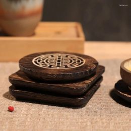 Tea Trays Japanese Solid Wood Teacup Mat Hollow Carving Flower Saucer Round Square Pot Bearing Set Household Small Tray