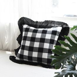 Pillow Ins Princess Cotton Lattice Pattern Classic Bedding Pillowcase Lace Ruffles Flounced Cover Sofa Lumbar