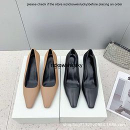 the row shoes Simple and luxurious small square toe single shoes for women 2023 the new row cat heel commuter high heel top version high quality high quality