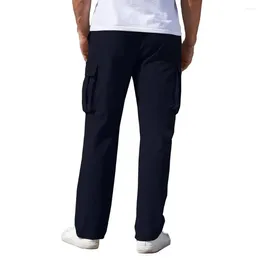 Men's Pants Men Outdoor Soft Trousers Drawstring Cargo With Elastic Waist Multi Pockets For Daily