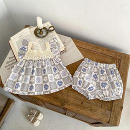 Clothing Sets Lovely Baby Girl Clothes Set 0-3Years Born Kids Ruffles Sleeve Print Cotton Tops Elastic Waist Bloomer Short 2PCS Summer Suit