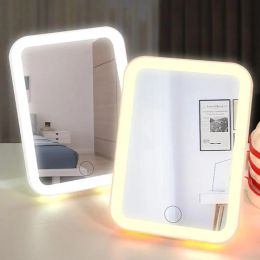 Portable Folding Mirror Lighted Mirror LED 3Colors Modes Mirror Travel USB Dressing Table With Makeup Light Charging