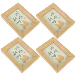 Frames 4 Pcs Wedding Decor Retro Po Frame Household Picture Wall-mounted Wooden Decoration Rounded Small