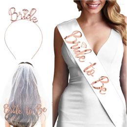 Party Decoration Rose Gold Bridal Headband Veil Satin Belt Sticker Wedding Accessories Hen Single Born Supplies 1 Set