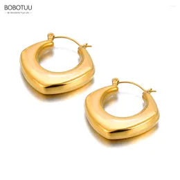 Hoop Earrings BOBOTUU Stainless Steel Geometric Chunky Unusual For Women PVD Gold Colour Texture Charm Stylish Jewellery BE23148