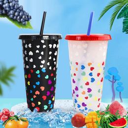 Mugs Temperature-Sensitive Color Changing Cup 710ml Capacity Straws Creative Reusable Colour Magical Plastic Cold Water Cups