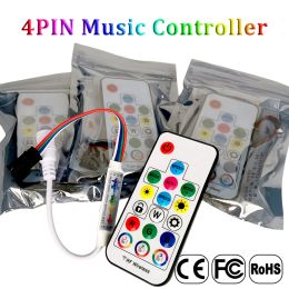 5V 12V 24V 4Pin 17Keys Music Led Controller Mini Remote 358 Modes For 5050 RGB Individually Addressable Strip Light Panel DC USB