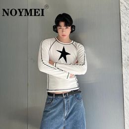 NOYMEI Star Patternautumn Niche Design Y2K Spicy Style Color Contrast Pentagram Fashion Long Sleeved T-shirts Men Top WA2045 240320