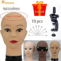 Stands New Female Bald Mannequin Head With Stand Cosmetology Practice African Training Manikin Head For Hair Styling Wig Making Display