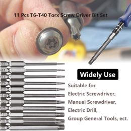 11Pcs 1/4" Hex Driver Bits Driver Tamper Proof Security Drill Magnetic Bit Set Torx Screwdriver Flat Head Bits Set 50/75/100MM