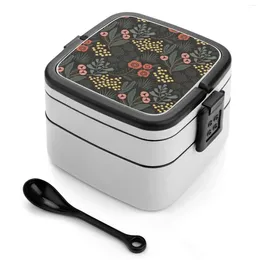 Dinnerware Night Garden Double Layer Bento Box Salad Portable Picnic Flower Floral Pattern Vintage Retro Simple