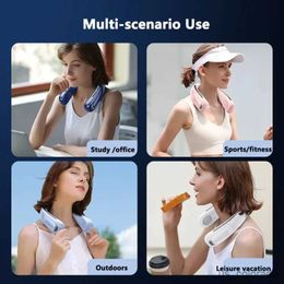 Electric Fans 4000mah Portable Neck Fan Smart Digital Display Rechargeable Outdoors USB Bladeless Silent Quad-core Cooling Neck Fan