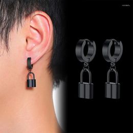 Dangle Earrings 1 Pair Simple Lock Hoop Drop For Women Men Punk Personalized Black Stainless Steel Jewelry Gifts