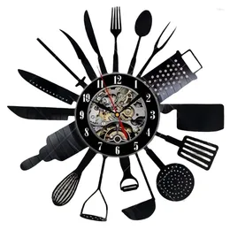 Decorative Plates Cutlery Record Wall Clock Modern Design Spoon Fork Kitchen Vintage Watch Home Decor