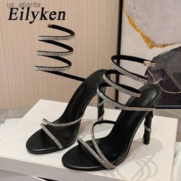Dress Shoes Fashion Design Open Toe Womens Sandals Street Style Stiletto High Heels Crystal Wrap Strap Pole Dancing Sexy H240403
