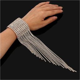 Tennis Tassel Chain Bracelets Iced Out Crystal Rhinestone Charm Bracelet Bling Bangle Women Fashion Luxury Sier Gold Wedding Jewellery Dhslf