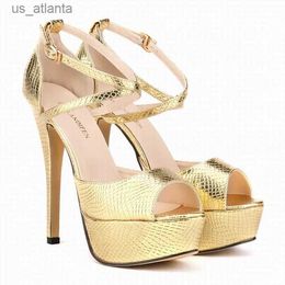 Dress Shoes LOSLANDIFEN Women Sandals Sexy Gladiator Party Platform Peep Toe PU 14CM Thin high heels Fashion Pumps silver H240403238V