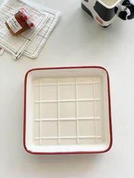 Plates Vintage Square Grid Dessert Plate - Ceramic Baking And Exquisite Tea Tray For Snack Fruit Pastrie Perfect Serving Accessory