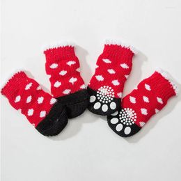 Dog Apparel Socks 4pcs Winter Warm Cotton For Small Medium Dogs Anti-Slip Knit Pet Sock Protector Lovely Puppy Cat Supplies