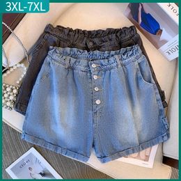 Plus Size Summer Pants For Women Large Loose Black Blue Cotton Pocket Denim Shorts 3XL 4XL 5XL 6XL 7XL Female Clothing 240322