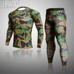 Underwear Men's Long Underwear Sports Camouflage Compression Winter Thermal Underwear Warm Rashguard MMA Running Fitness Leggings Suit