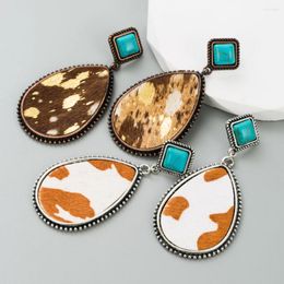 Dangle Earrings European And American Retro Water Drop Cow Pattern Irregular Set With Turquoise Style Banquet