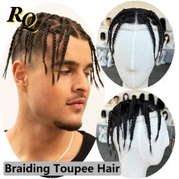 Toupees Toupees Loc Braiding Toupee Hair For Men 1B Human Hair Dreadlocks Box Braid Hairpieces Lace With Pu Bio Base Hair Replacement Male