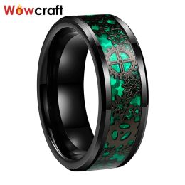 Bands 6/8mm Tungsten Black Rings for Men Women Wedding Bands Green Opal Gear Inlay Comfort Fit