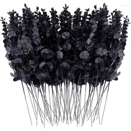 Decorative Flowers 20PCS Black Eucalyptus Stems Artificial Leaves Spring Decor Branches Fake With 15''