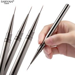 Metal Handle Nail Art Brush With Cover Nail Liner DIY Drawing Painting Flower Line Stripes Pen 6/9/12/15/18mm