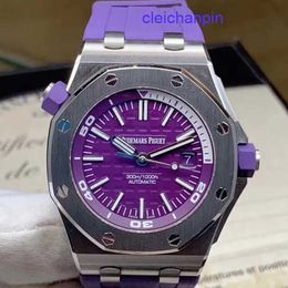 AP Calendar Wristwatch Royal Oak Offshore Series 15710ST Limited Edition Purple Back Transparent Mens Fashion Leisure Business Sports Mechanical Diving Watch