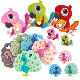 Sunrony New Parrot Peacock Pendant Silicone Beads For Jewellery Making DIY Pacifier Chain Necklace Jewellery Accessories