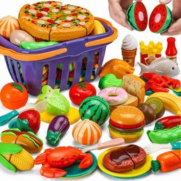 Kitchens Play Food Children Simulation Kitchen Toys Set Pretend Play Fruit Vegetable Pizza Cutting Early Education Toys for Kids Play House Game 2443