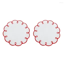 Plates 2X Ins Creative Retro Red Border Flower 9 Inch Disc Ceramic Plate Cake Dessert Fruit Ornament Simple