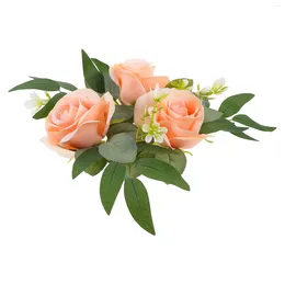 Decorative Flowers Fake Rose Holder Ring Simulation Flower Wreath Table Centrepiece