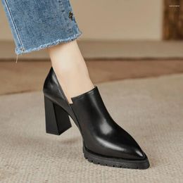 Dress Shoes 2024 High Heel Waterproof Platform Single Inside And Outside The Full Head Layer Leather Cowhide Sheep Anti Down Skin