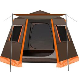 Tält och skyddsrum UV Hexagonal stor storlek Aluminiumpol matic utomhus Cam Wild Big Tent Family Travel 46 Persons Awising Tourist Pergol Otwye